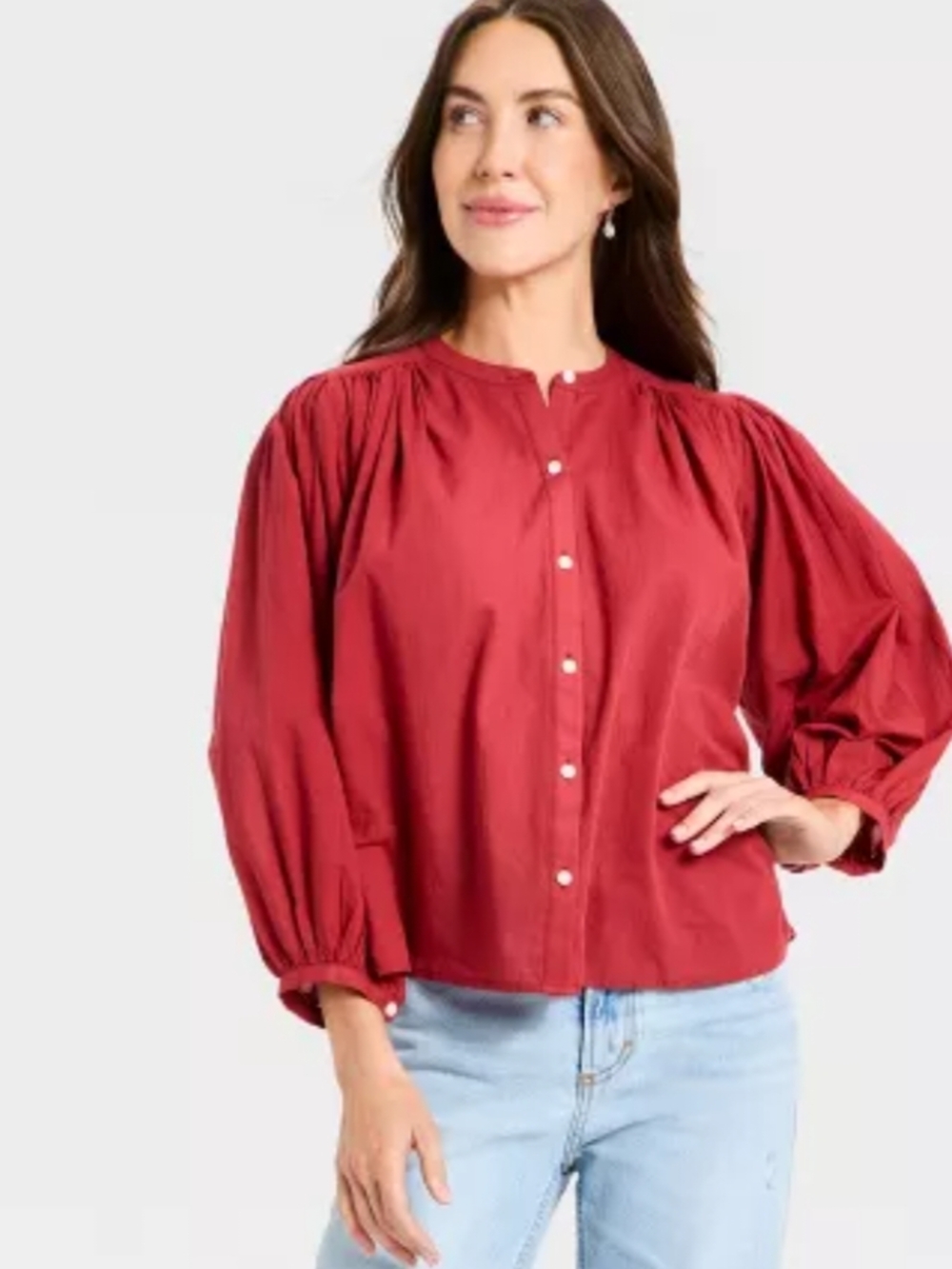 Future Collectio Women's Crimson Button-Up Puff Sleeve Blouse XL